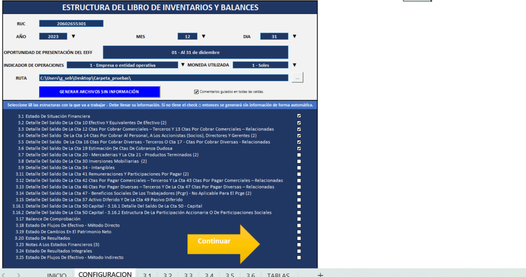 Macros para presentar Libros electronicos de inventarios y balances por PLE