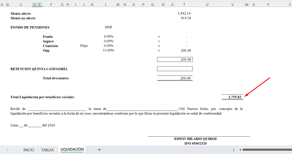 Detalle del calculo de beneficios sociales