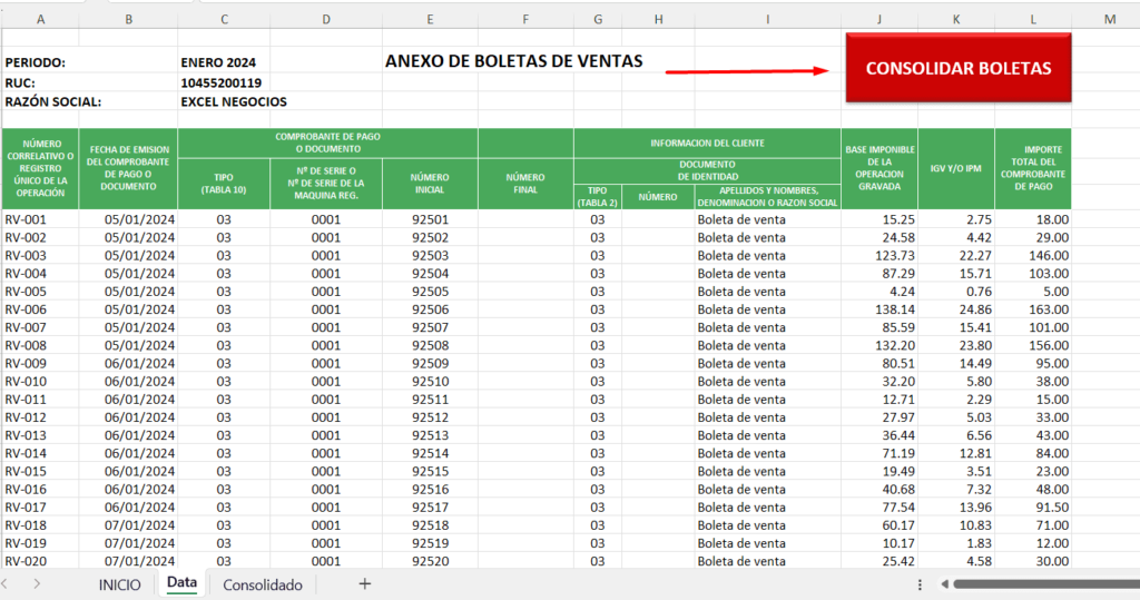 Macro para consolidar boletas de ventas