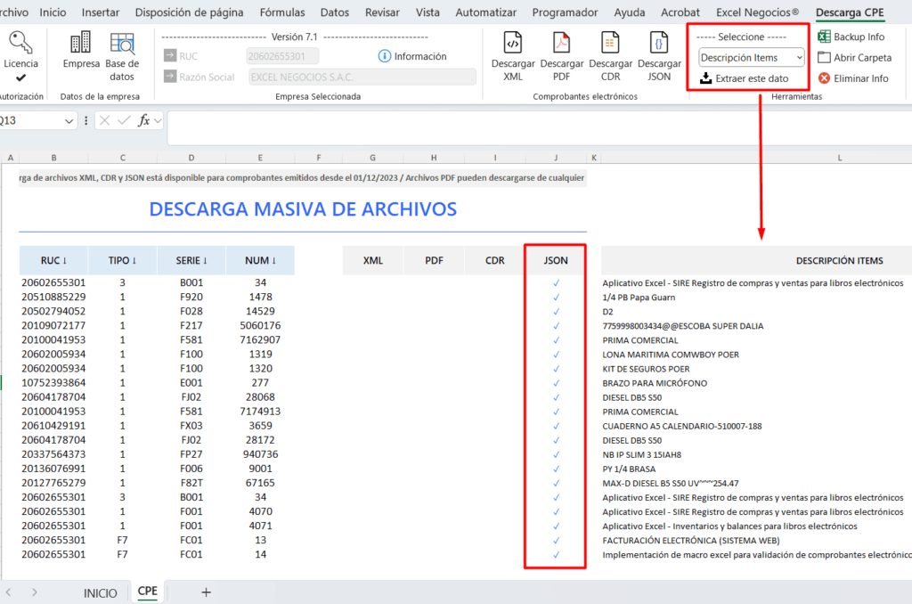 obtener detalle de facturas electronicas sunat